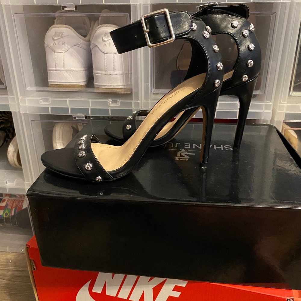 Black Studded Minimalist Heels
